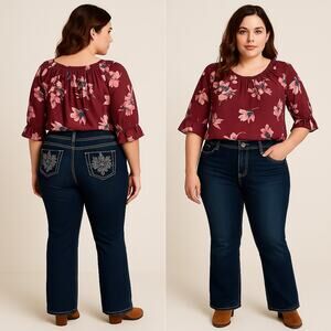 ZCO Jeans Premium Women’s 16W Blue Bootcut Denim Rhinestone Embellished Pockets